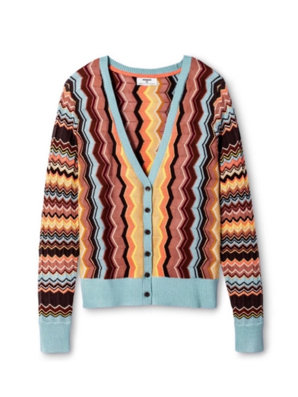Missoni for Target Multicolor Zigzag V-Neck Cardigan with Light Blue Trim